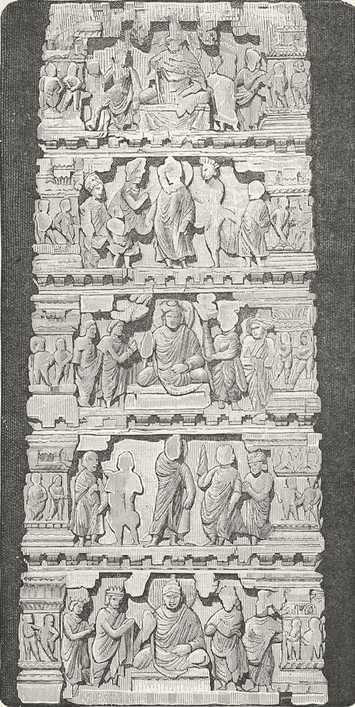 INDIA. Temples. Bas-relief from Indian Temple 1880 old antique print picture